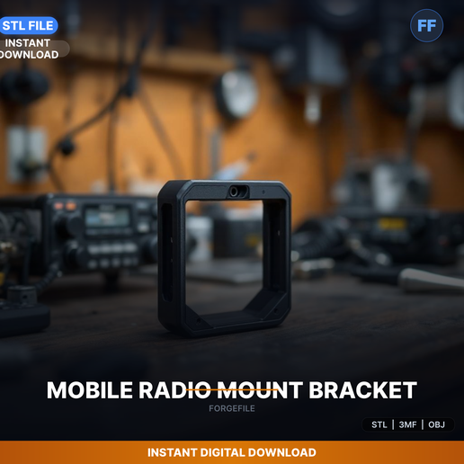 Mobile Ham Radio Mounting Bracket, Under-Dash, Angled - 3D Printable STL File