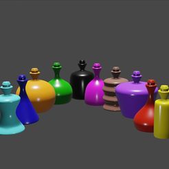 Portionsrendered.JPG STL file Potions Pack 1・3D printing template to download, TheFreshPrintsFromThinAir