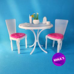 DS4.jpg STL file Doll Dining Set ,Barbie Dining Set ,Rainbow high doll Dining Set, Doll Furniture. Doll House・3D print model to download