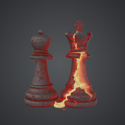 Molten Chess King and Pawn – Cracked Lava Fantasy