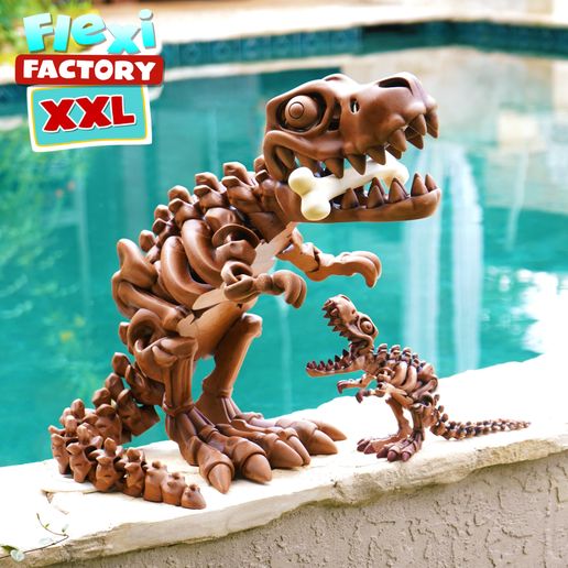 Flexi-Factory-XXL-T-Rex_05.jpg Flexi Factory Print-in-Place Skeleton T-Rex Dinosaur with 3MF and XXL Versions Included!
