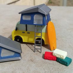 CAMPERVAN-FULL-SET-OUTDOOR-01-DAVID-CREATES-IT.jpg STL file Campervan Toy. Full Set. Surfboard, Luggage, Bed and Tent.・3D print object to download