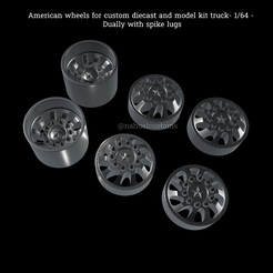 Nuevo-proyecto-2022-02-23T122805.787.png Archivo STL American wheels for custom diecast and model kit truck- 1/64 - Dually with spike lugs・Diseño para descargar y imprimir en 3D, ditomaso147