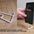 Print a small test piece to check whether your device fits, before printing the full model Customizable Smartphone stand / charging holder