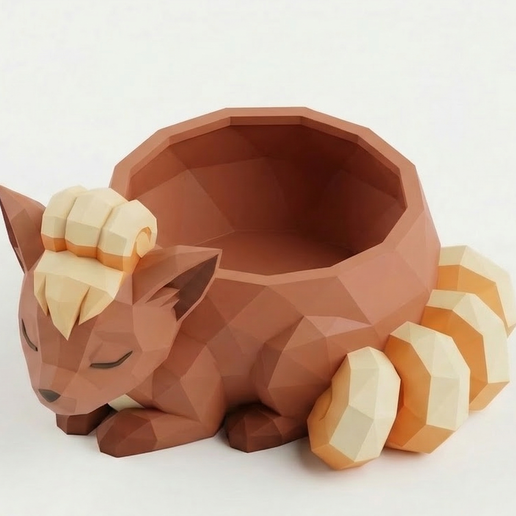 Cute Sleeping VULPIX Planter - Low Poly Style - Easy Print STL
