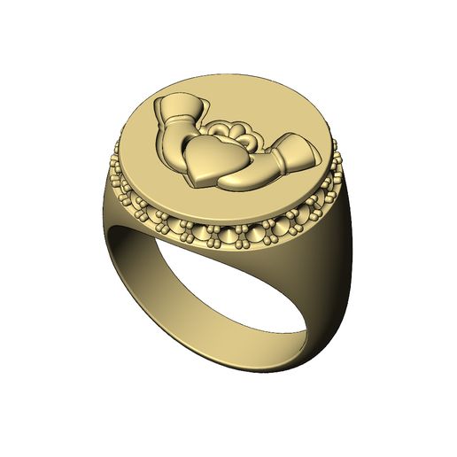 Diamond-halo-sides-18mm-round-Claddagh-heart-Chunky-signet-ring-size9-06.jpg Diamond halo Claddagh heart crown round signet ring size 9 3D print model