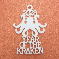 2023YearOfTheKrakenOrnament3DPhoto1.png.jpg Archivo STL 2023 Año del Kraken - Adorno navideño Covid Coronavirus・Objeto imprimible en 3D para descargar