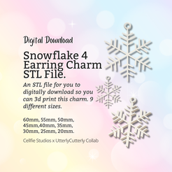 Cover-7.png Снежинка 4 серьги шарм STL файл - цифровая загрузка -9 размеров - ожерелье серьги брелок современный дизайн
