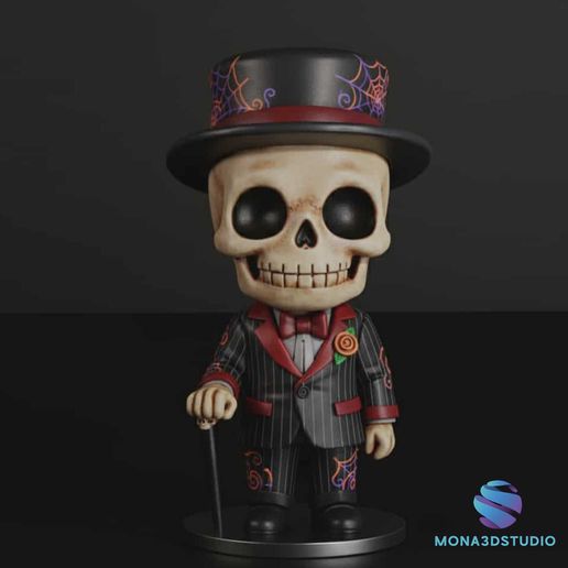 Dapper Skeleton Gentleman Figurine - Pre-Supported STL for Halloween - 3D model önizlemesi