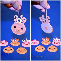 2019pig-3D01d.jpg Free STL file 2019 HAPPY CHINESE NEW YEAR-YEAR OF The Pig Keychain・3D printing template to download