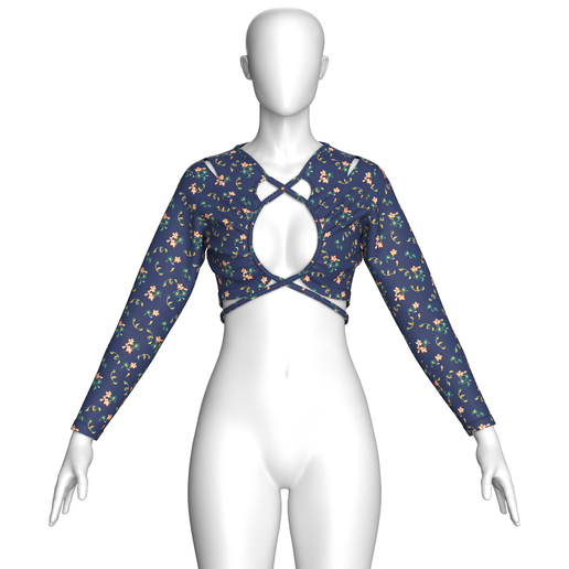 Girls Printed Long Sleeve Criss Cross Top  | Marvelous / Clo3d / obj / fbx
