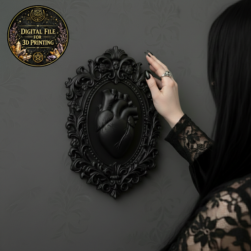 Gothic Anatomical Heart Wall Plaque STL File for 3D Printing – Dark Baroque Relief Decor