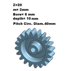 Gear-z-20.png Engrenage droit 20 dents - module de 2 mm - profondeur de 10 mm.