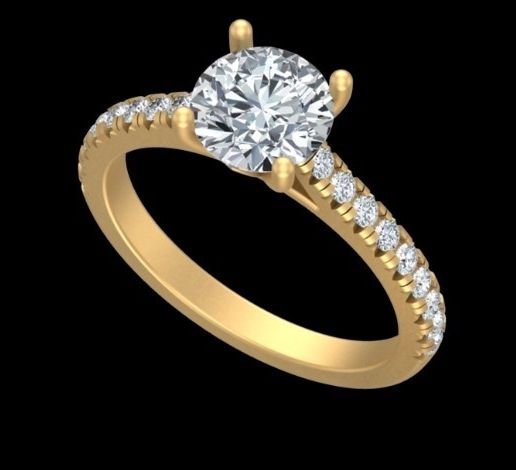 Round Diamond Pavé Solitaire Engagement Ring 3D Model
