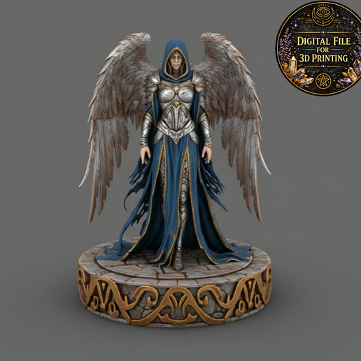 Winged Angel Warrior Statue STL for 3D Printing – Dark Fantasy Armored Guardian Figure