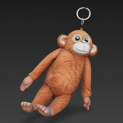 Punch Cute Plush Monkey Keychain STL - Furry Texture 3D