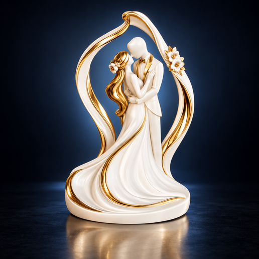 Wedding Cake Topper Floral Frame Statue STL