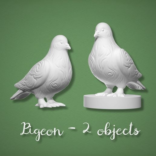 Pigeon Miniature Set – 2 STL Versions – Dollhouse Garden Bird Figurine 1:12 Scale