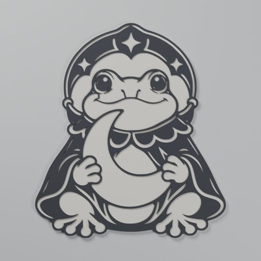 Moon Keeper Frog | One-Piece Laser Cut SVG DXF and Flat STL