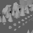 Low_Poly_Normal_Snow_Trees_Pack_Cults3D_Render_06.png Package Trees Trees Rocks Vegetation Video Game Low Poly