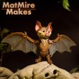 Bat_painted-0605-CROPPED.jpg Файл 3D Шарнирная игрушка летучая мышь, тело с отпечатками, голова с защелками, симпатичный флекси・3D-печатная модель для загрузки, MatMire_Makes