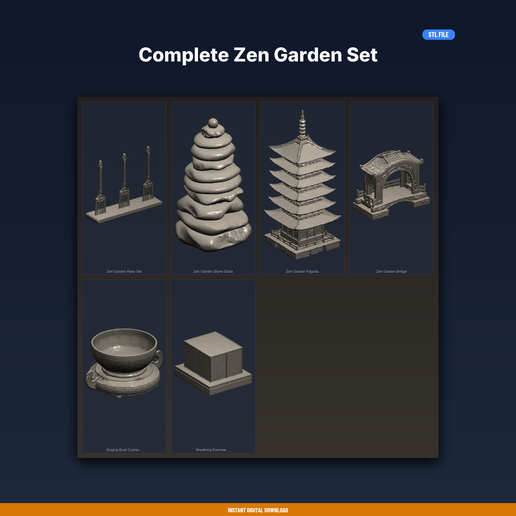 Complete Zen Garden Set - 6-Model STL Bundle