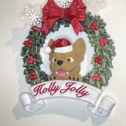 Holly Jolly Woofmas" -French Bulldog Wreath