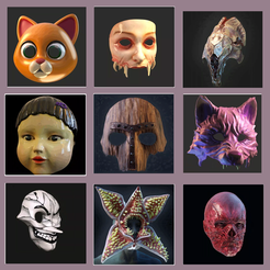 PACK.png Archivo STL PAQUETE DE 9 MÁSCARAS VARIADAS B・Objeto imprimible en 3D para descargar
