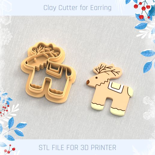 Deer Gingerbread Clay Cutter, Winter Earring Cutters, Christmas Clay Cutters, Mini Clay Cutters 3 Sizes 3D model
