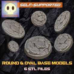 renderset3-01.jpeg STL file Rock ground Base Set 3 (Round and Oval Bases// 6 different base sizes)・3D print model to download
