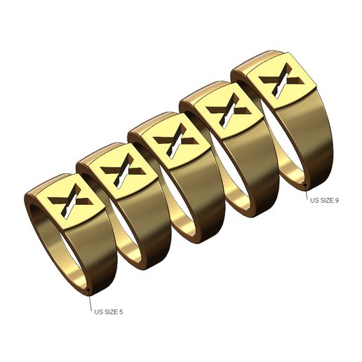 X engraving small square signet US sizes 5to9 3D print model 3D model