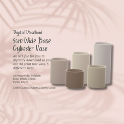 Cover-7.png 9cm Base Ancha, Jarrón Cilíndrico Archivo STL - Descarga Digital -5 Tamaños- Menaje del Hogar, Diseño Moderno Minimalista
