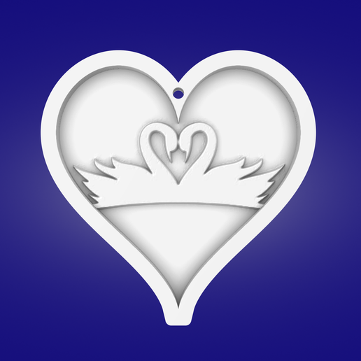 Key pendant, heart, swans, bird 3D model