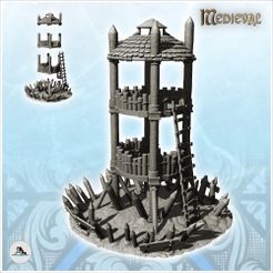 1.jpg STL file Double platform wooden outpost with tile roof (4) - DnD Wargaming Medieval War of the Rose Saga・3D printer model to download