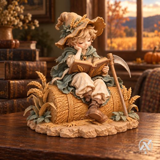 Harvest Reaper Reading Scene — Decorative figurine 3D Print Model
