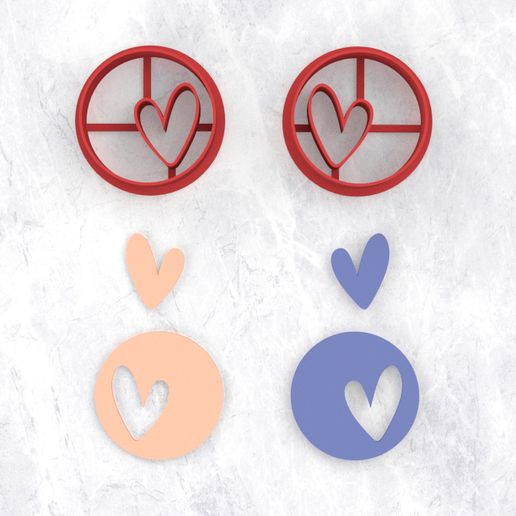 6 pcs POLYMER CLAY CUTTERS - HEART CUT 3D model