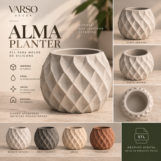 ALMA PLANTER – STL MASTER FOR SILICONE MOLD | GEOMETRIC PLANTER
