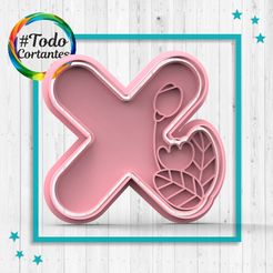 4419-X-con-flores.74.jpg STL file Cutter letter X with flowers・3D printer design to download