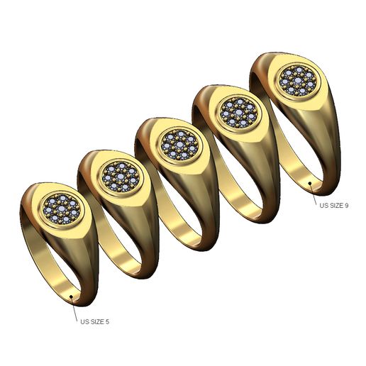 Evil eye diamond cluster signet ring US sizes 5to9 3D print model 3D model