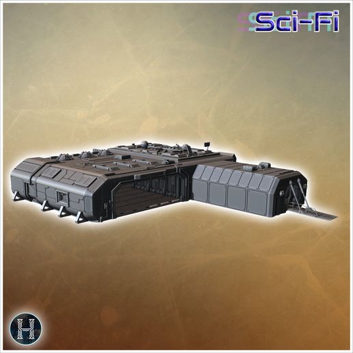 Low-profile hangar with extensive internal space for large machinery and vehicles (7) - Future Sci-Fi SF Post apocalyptic Tabletop Scifi Wargaming Planetary exploration RPG Terrain