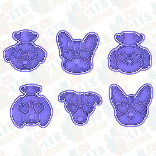 Valentines day dogs cookie cutter set of 6 3D model
