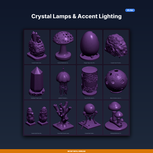 Crystal Lamps & Accent Lighting Collection - 12-Model STL Bundle