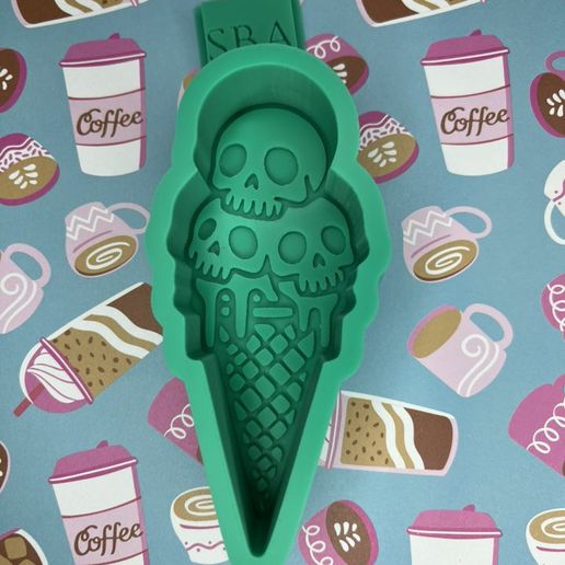 Skull Ice Cream Cone Freshie Mold - 3D Model Mold Box for Silicone Freshie Moulds