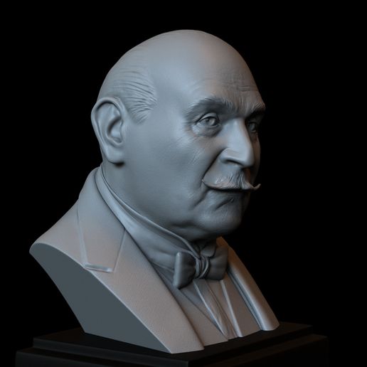 Hercule Poirot (David Suchet) 3d Printable Model, Bust, Portrait, Sculpture, 153mm tall, downloadable STL file - 3D model önizlemesi