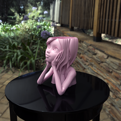 Dream-girl-face-Flower-Pot-Head-Planter.png STL file Dream girl face Flower Pot Head Planter・3D print design to download