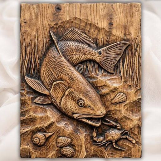 bass-fish-and-crab-3d-relief-stl-for-cnc-router-fishing-wood-carving-panel-lakep-mquj54e5.jpg Redfish and Crab Relief STL for CNC