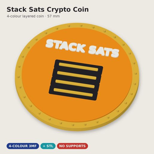 Stack Sats Crypto Coin - Multicolour Crypto Medallion Gift - Just 1 Euro