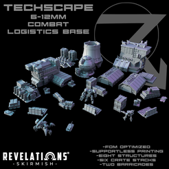 TECHSCAPE-6-12mm-Logistics-Base-Overall.png Fichier 3D TECHSCAPE - 6-12mm - Base logistique de combat (Terrain Battletech sans hexagone)・Modèle à télécharger et à imprimer en 3D