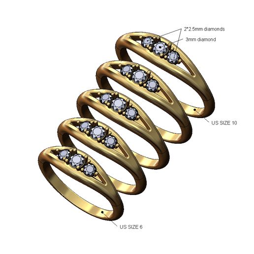Crown diamond cluster eye split ring 3D print model