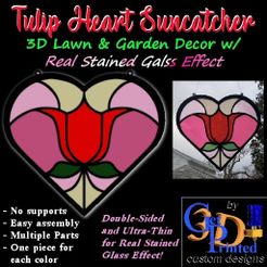 Tulip-Heart-IMG.jpg Free STL file Tulip Heart Suncatcher Garden Decor with Stained Glass Effect・3D printable design to download